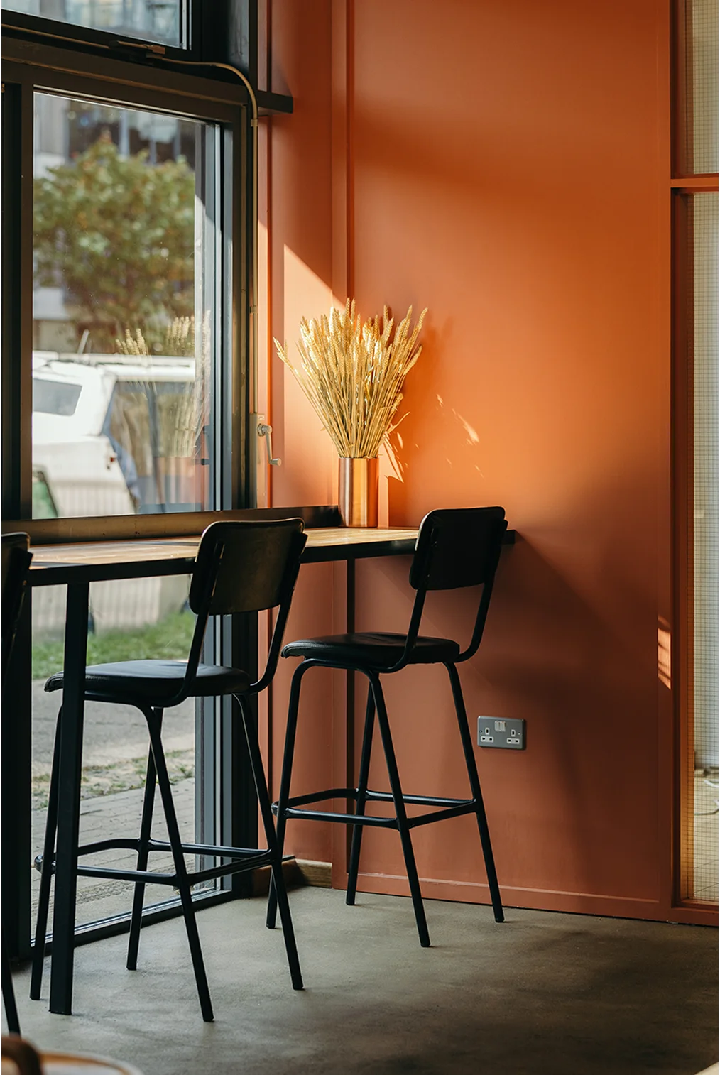 High bench and stools interior portrait