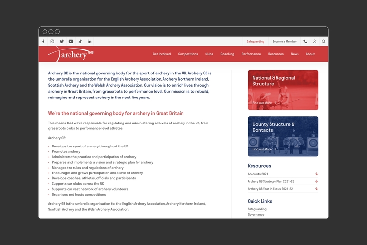 Archery GB Website Design Sport Governing Body